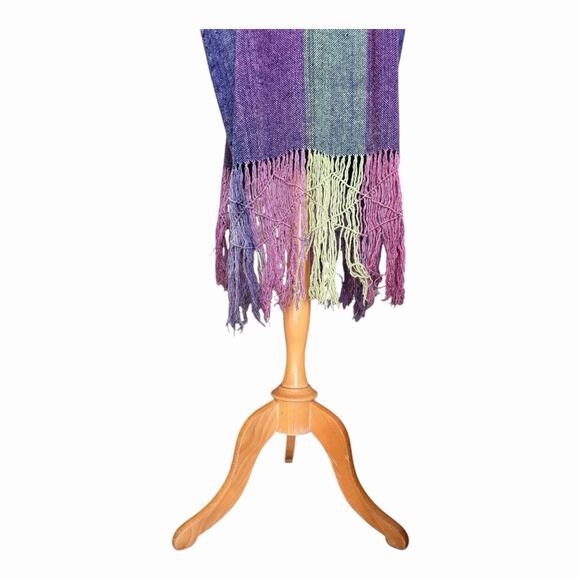 Handwoven Boho Striped Tunic Kaftan Fringe Hem Artisan Dress Purple Burgundy Grn - Picture 11 of 11